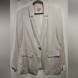 LOFT Cream Textured Single-Button Blazer